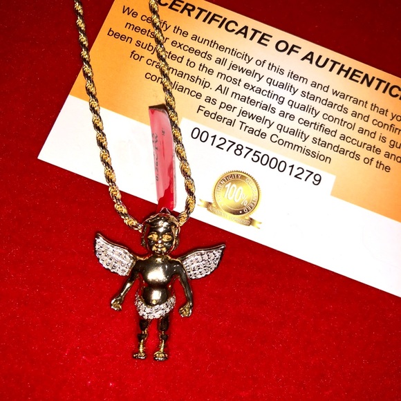 Real diamond angel pendant, not CZ not lab made, heavy angel with wing pendant - Picture 7 of 9